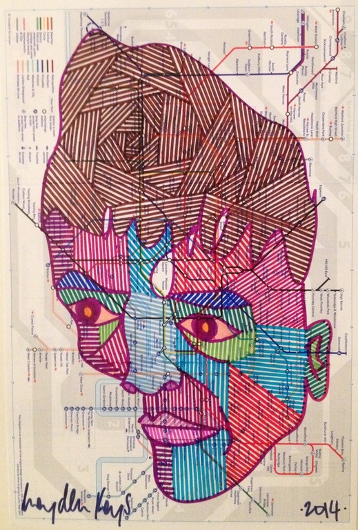 Hayden Kays - "Zelfportret" - Inkttekening op een London Underground map + COA verkocht voor € 400!