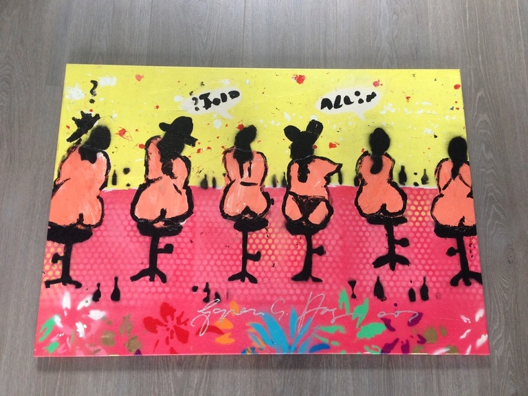 Prachtig werk van Espen Greger Hagen; 'Bar girls' 1.00 x 0.70 verkocht voor € 195!