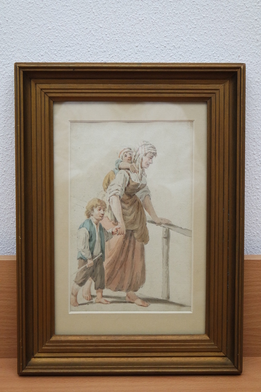 Hollandse School (19e eeuw) - aquarel - moeder met kinderen kopen? Bied vanaf 75!