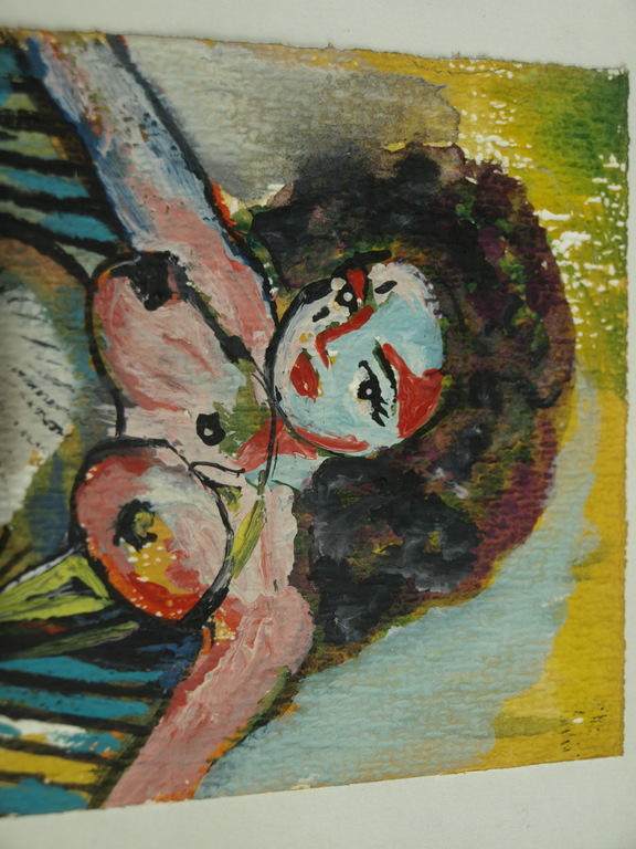 Kunstenaar onbekend : Gouache – Vrouw/Hond/Eend – Ingelijst- COBRA  kopen? Bied vanaf 1!