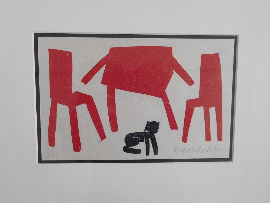 Klaas Gubbels, Houtdruk met boek, beide genummerd en gesigneerd 11/50 verkocht voor € 350!