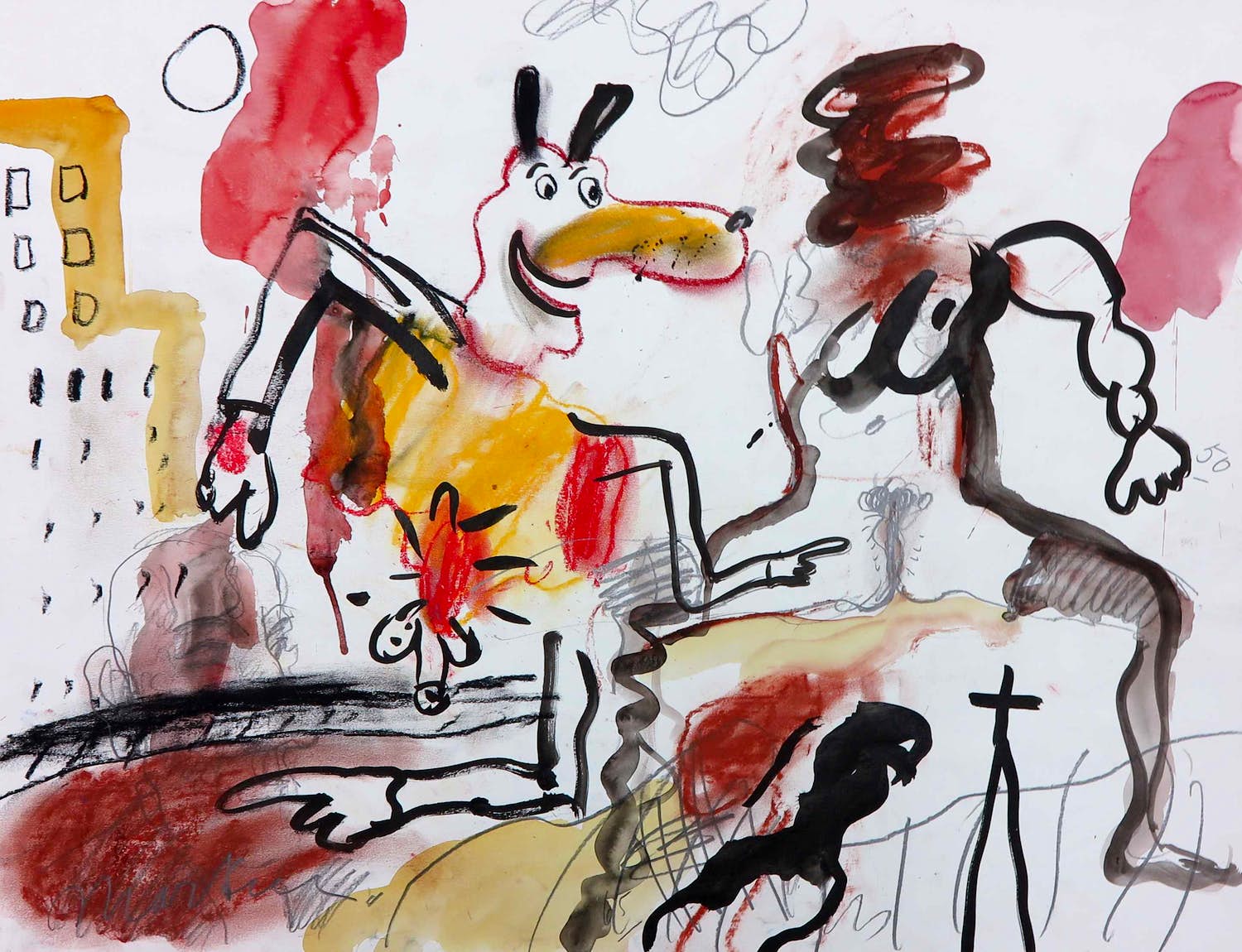 Anton Martineau - Aquarel en krijttekening, Zonder titel verkocht voor € 1!