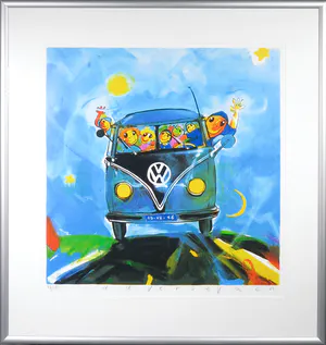 Ad Verstijnen - Zeefdruk, VW Bus - Ingelijst kopen? Bied vanaf 50!