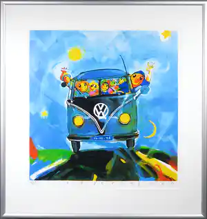 Ad Verstijnen - Zeefdruk, VW Bus - Ingelijst verkocht voor € 50!