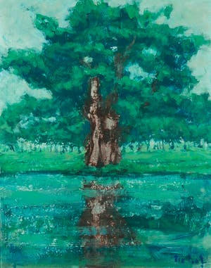 Tie Hof - Olieverf op hardboard, Landschap met bomen - Ingelijst kopen? Bied vanaf 1!