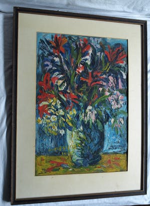 Niet of onleesbaar gesigneerd - Ingelijst, olieverf op papier , Bloemstilleven – Turkije? – 1978 kopen? Bied vanaf 1!