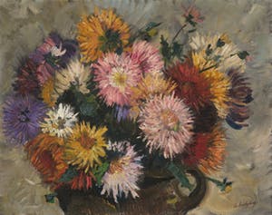 Cor Vrendenberg - Olieverf op doek, Vaas met dahlia's - Ingelijst kopen? Bied vanaf 1!
