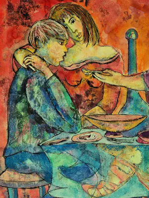 Franca Muller Jabusch - Grote gemengde techniek (pastel, inkt, aquarel) "de vreemdeling" kaufen? Bieten Sie von 38!