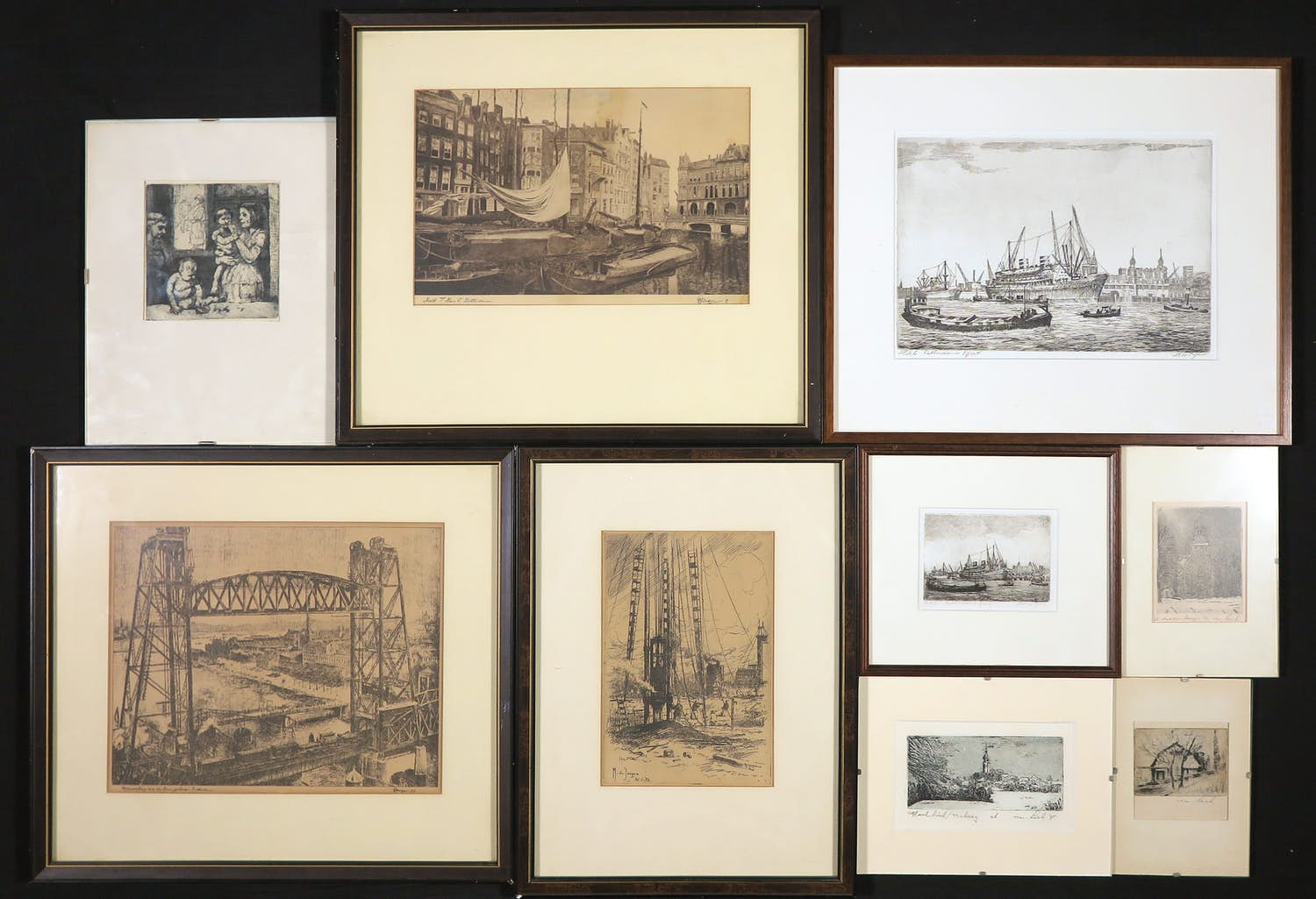 Marius de Jongere - en anderen - Lot van negen stuks ingelijst grafiek verkocht voor € 50!