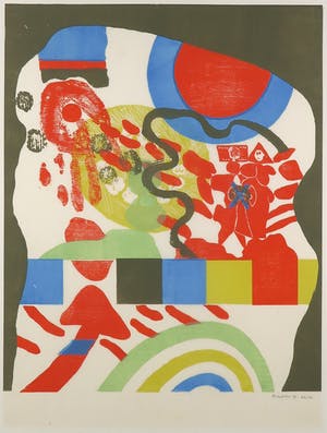 Jef Diederen - Houtsnede op rijstpapier, Abstracte compositie - Ingelijst kopen? Bied vanaf 70!