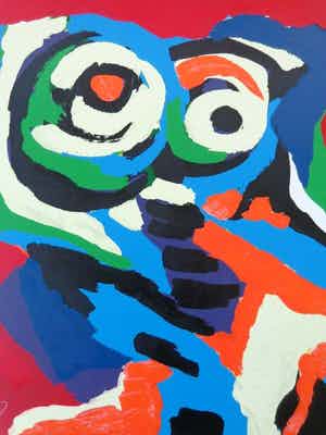 Karel Appel - COBRA-HOOFD / KLEURZEEFDRUK / 50x50cm / SIG / 1977 verkocht voor € 735!