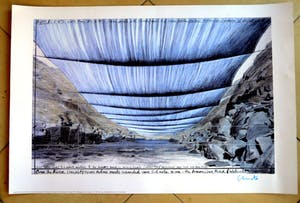 Christo - Over The River op gehamerd karton en in blauw handgesigneerd kopen? Bied vanaf 230!