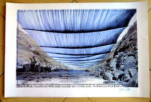 Christo - Over The River op gehamerd karton en in blauw handgesigneerd verkocht voor € 230!