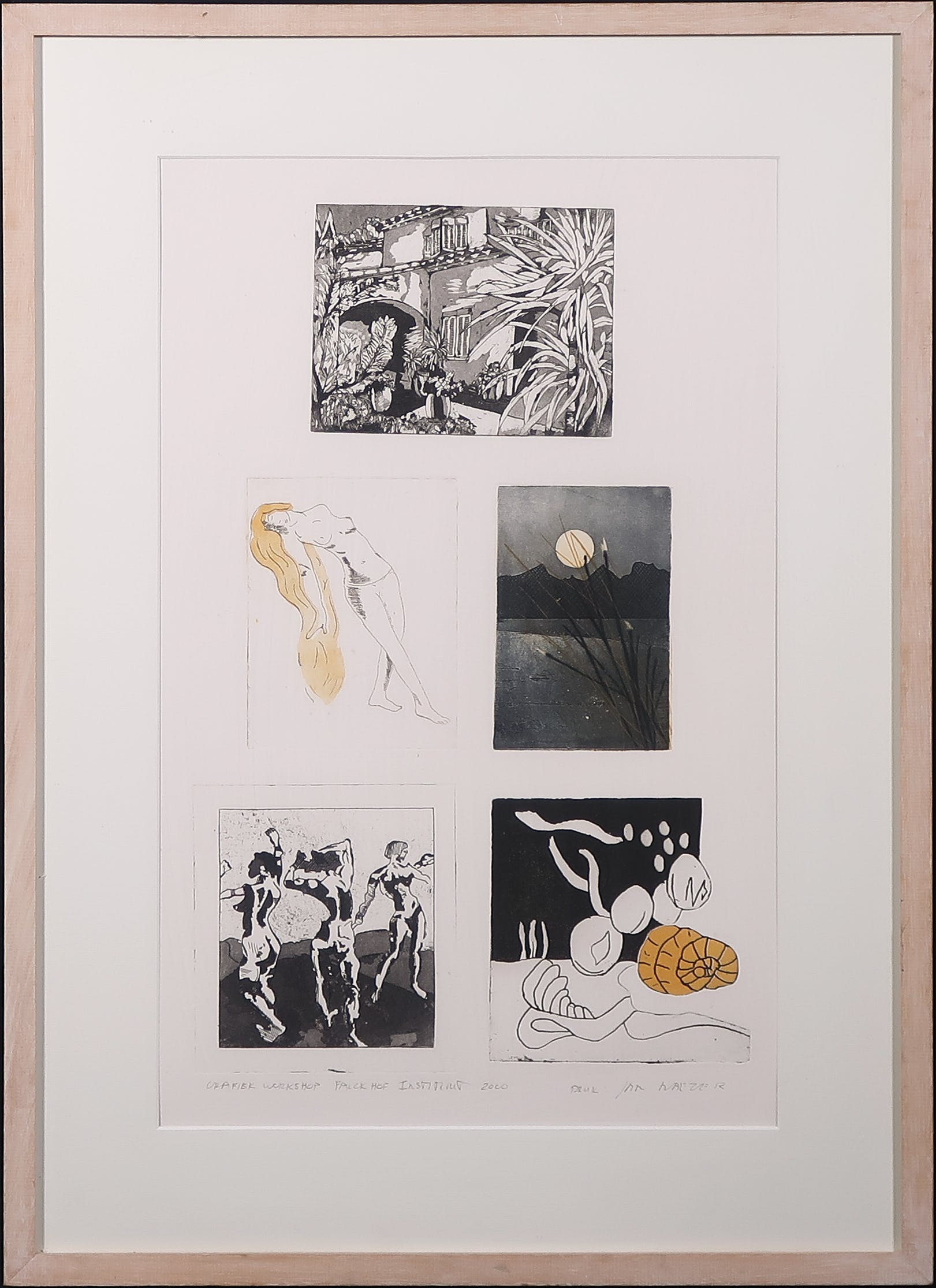 Jan Naezer - Vijf etsen gedrukt door Jan Naezer, Zonder titel - ingelijst kopen? Bied vanaf 1!