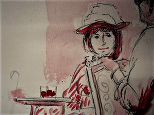 Niet of onleesbaar gesigneerd - Leuke met monogram "IL" gesigneerde Aquarel "op het terras" kopen? Bied vanaf 5!