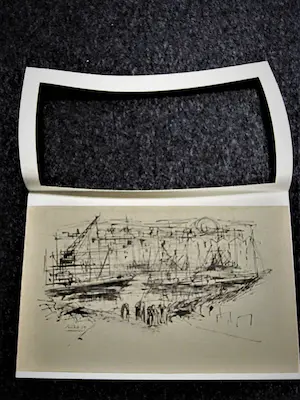Ria Exel - Nieuwe Haagse School - Zwarte Inkt tekening - "Scheveningen vissersboten haven" kopen? Bied vanaf 37!