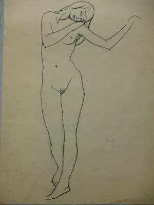 AcheterHerman Bieling - Staand vrouwelijk naakt - Inkttekening? Enchérissez de 50!