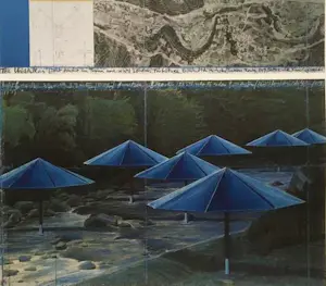 AcheterChristo - Kleurenzeefdruk BLUE UMBRELLAS? Enchérissez de 45!
