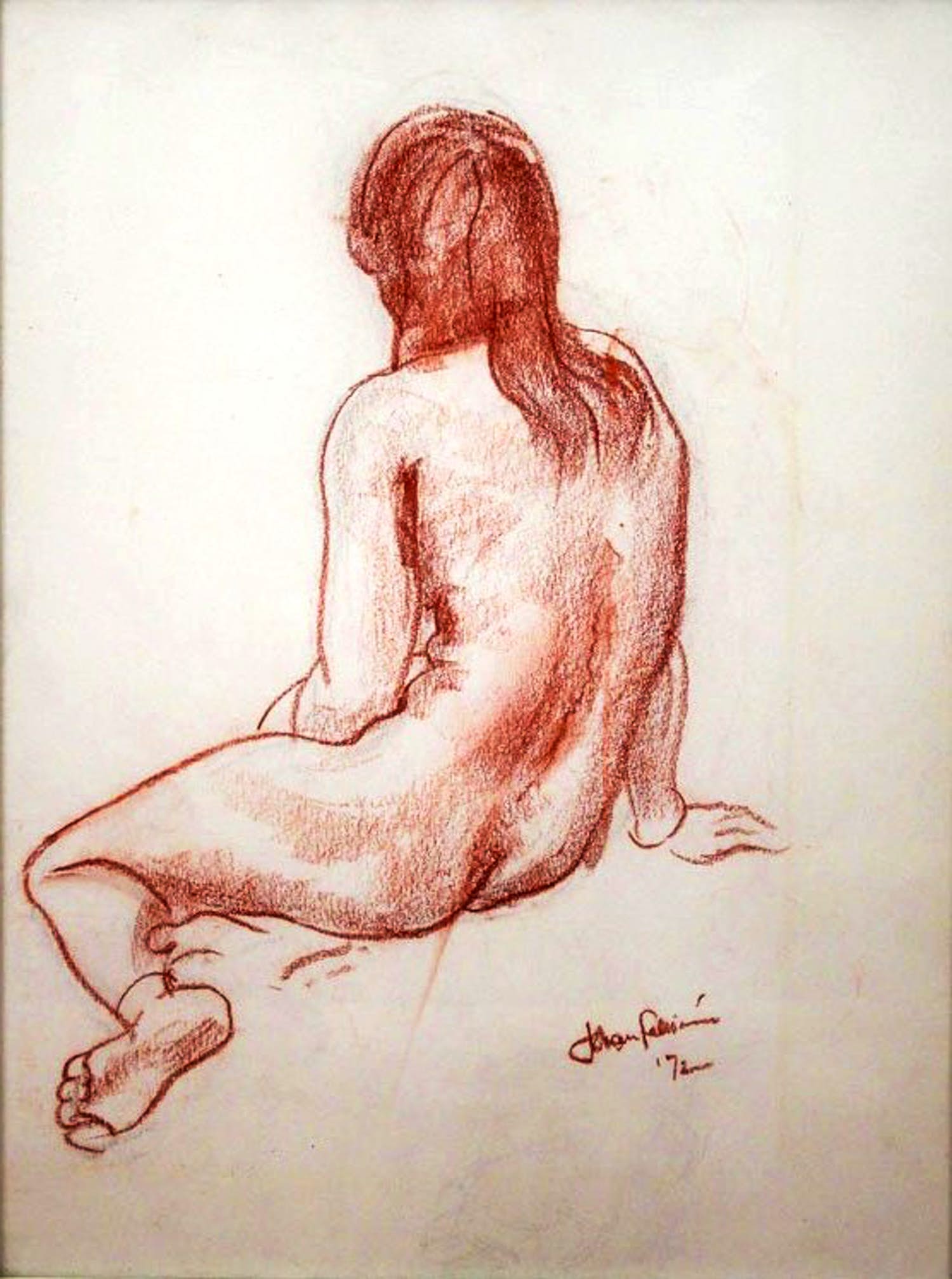 Johan Fabricius - "Zittende naakte vrouw II" - Rood krijt tekening verkocht voor € 50!