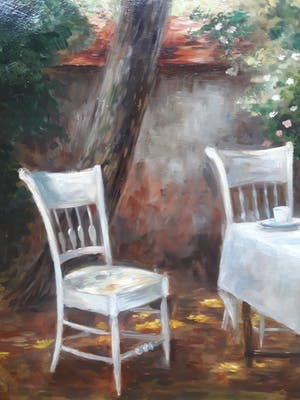 Niet of onleesbaar gesigneerd - Tuinscene. kopen? Bied vanaf 1!