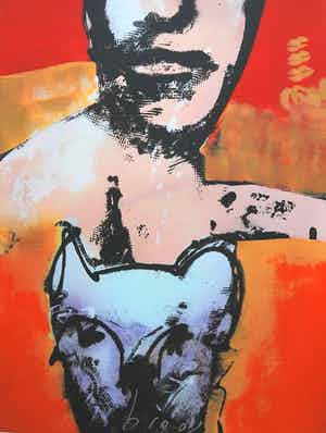 Herman Brood - Kleurenzeefdruk MAN met HOND Handgesign. GROOT!!!! verkocht voor € 475!