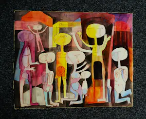 Hannes Postma - Zeer vroege (1957) "Parijse periode" aquarel "figuren" - gesigneerd kopen? Bied vanaf 83!