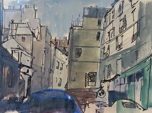 Frans Hollaardt - Stadsgezicht, tekening/aquarel (netjes ingelijst) kopen? Bied vanaf 1!