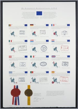 Cor Rappange - Litho, Oprichting E.E.G. met douane stempel - Ingelijst kopen? Bied vanaf 1!