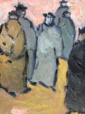 Karel Frank Carwalho - wandelende figuren in landschap verkocht voor € 95!