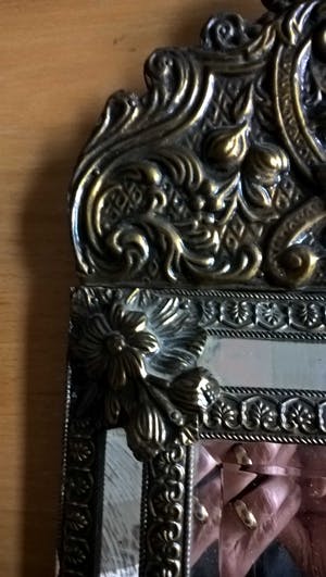 Curiosa - Latoenkoperen Spiegel / Stoffer en Blik - Hout, Koper kopen? Bied vanaf 1!