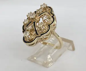 Vintage cocktailring van 14 karaat geelgoud met diamanten kopen? Bied vanaf 750!