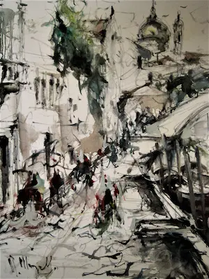 Niet of onleesbaar gesigneerd - Groot expressionistisch olieverf op doek "Venetië" - gesigneerd kopen? Bied vanaf 1!