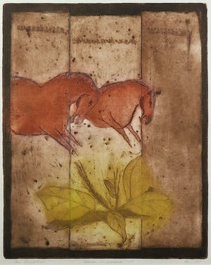 Sam Parabirsingh - Ets, Paarden met gebladerte - ingelijst kopen? Bied vanaf 1!