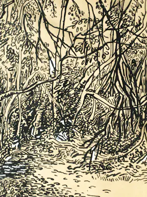 Jan Meijer - Ingelijste inkttekening , In het bos bij ?? Frankrijk - 1951 kopen? Bied vanaf 100!