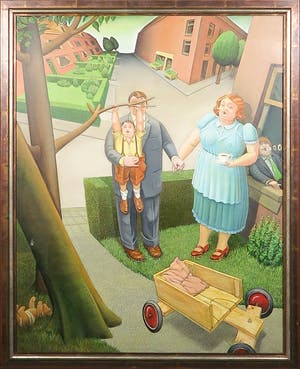 Chris van Geest - Acrylverf op doek, Man, vrouw & kind - Ingelijst (Zeer Groot) kopen? Bied vanaf 1!