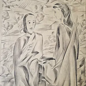 Douwe Jan van der Zweep - Kubistische jaren 30 tekening "jezus neemt afscheid van maria" gesigneerd kaufen? Bieten Sie von 54!