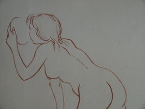 Niet of onleesbaar gesigneerd - Litho , “Vrouw met spiegel en Japanse(?) tekens” – gesigneerd kopen? Bied vanaf 1!