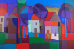 Ton Schulten - Zeefdruk op papier, Dorpskern - Ingelijst (Groot) kopen? Bied vanaf 350!