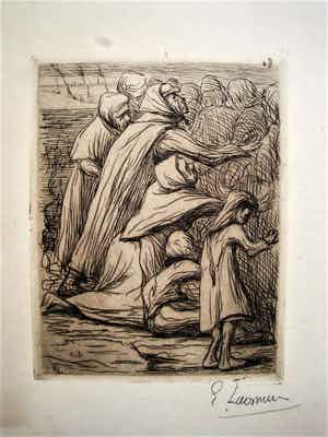 Eugene Laermans - Belgie 1900 - Sociaal bewogen Expressionist - gesigneerde ETS - "Armoede" verkocht voor € 28!