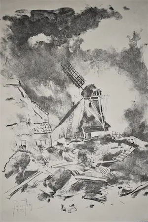 Germ de Jong - Molen te Nes, Ameland - litho uit 1952 kopen? Bied vanaf 65!