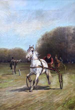 Klaas van Vliet - C4432, Pikeur in sulky achter dravend paard verkocht voor € 300!