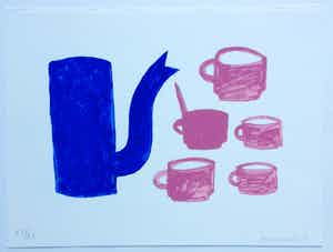 Klaas Gubbels - zeefdruk ‘Blauwe kan met kopjes’ - 2005 - oplage XX. verkocht voor € 275!