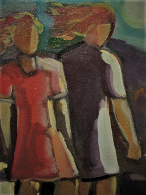 Nei Cardoso - Fraai Acrylverf "3 vrouwen in maanlicht " Brazilie Naïeve Kunst - gesigneerd kopen? Bied vanaf 1!