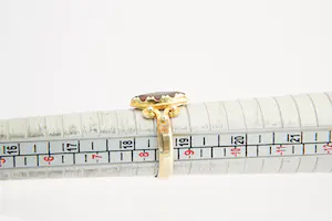 123 - Klassiek model ovalen 14 Krt geel gouden ring met rode edelsteen kopen? Bied vanaf 110!