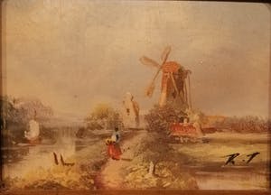 Niet of onleesbaar gesigneerd - Hollandse School 19e eeuw - Landschap met molen - met monogram kopen? Bied vanaf 10!