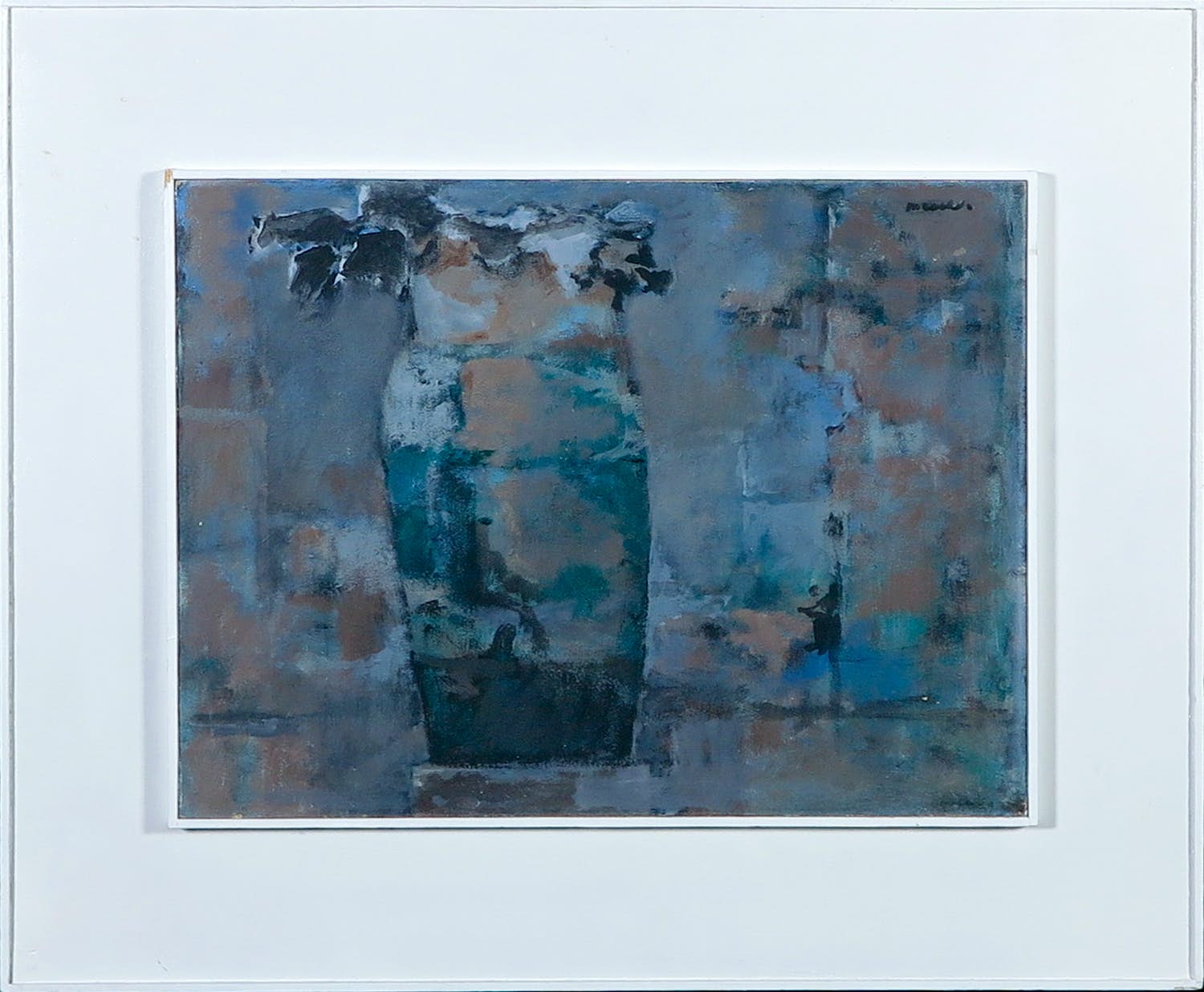 Jan Miechels - Acryl op paneel, Kruik met viooltjes - Ingelijst verkocht voor € 60!