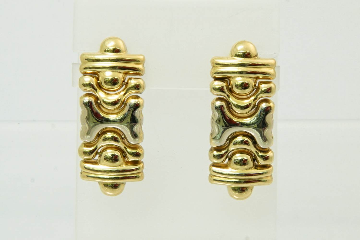 17 - Zo goed als nieuw paar 18krt bicolor gouden -flexibele schakel- oorstekers kopen? Bied vanaf 350!