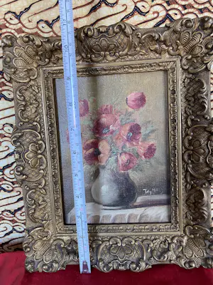 Tilly Moes - Klaprozen in groene vaas op tafel met kleed kopen? Bied vanaf 50!