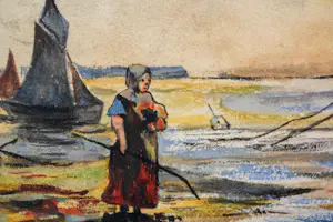 Niet of onleesbaar gesigneerd - Bomschuit op het strand kopen? Bied vanaf 10!