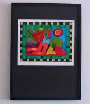 Clemens Briels - Kleurrijke zeefdruk, mooi gelijst! verkocht voor € 175!